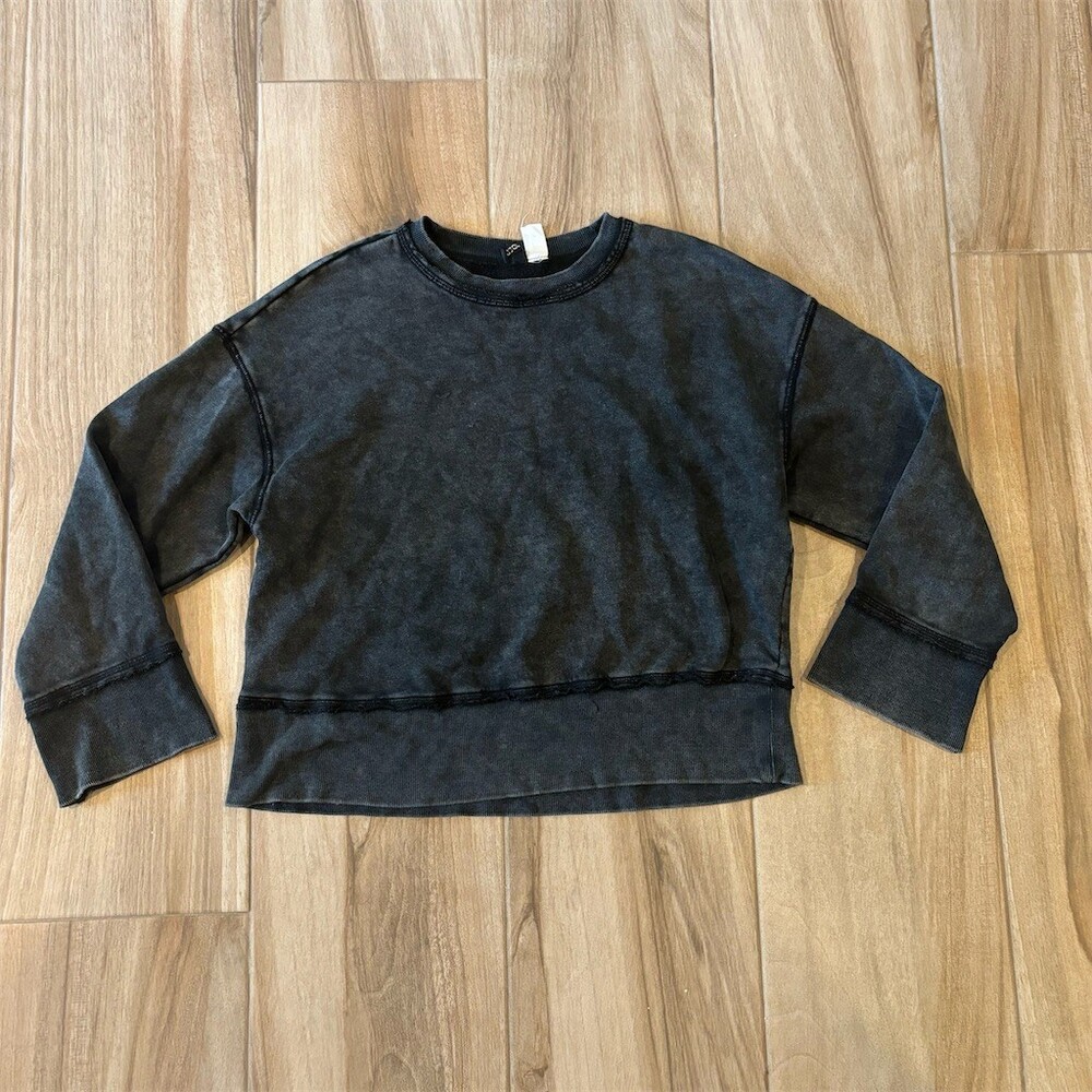 H&M Divided Sweatshirt Womens Size S Black Crew Neck Pullover Washed Look